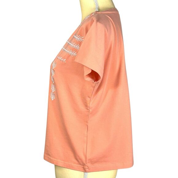 Ariat Women’s Blouse Coral‎ / Peach Embroidered V-Neck Summer Travel Size Medium - Picture 8 of 11